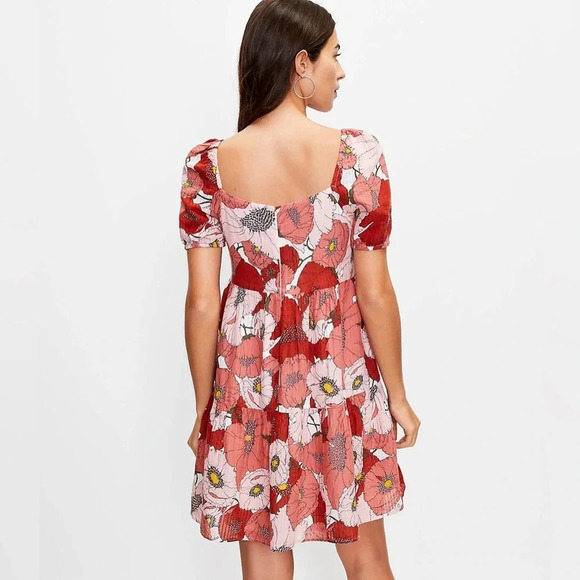 Ann Taylor LOFT Poppy Square Neck Puff Sleeve Dress Size 4 Small S - Picture 3 of 8